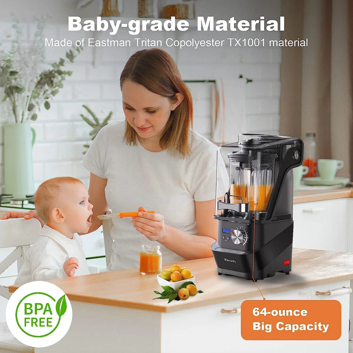 Elevarify Vacuum Commercial Blender, 56 Ounce, 1500 Watt, Black - 29015