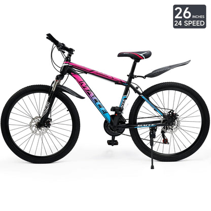 ARTUDATECH 24/26/27.5 Inch Mountain Bike, 24 Speeds, V/Disc Brakes, High-Carbon Steel Frame - Trailblazer