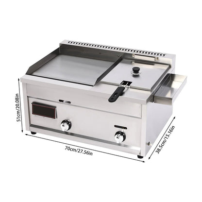 VONZOER Commercial Gas Griddle And Deep Fryer Combo, 2-Burner Stainless Steel, 70x38.5x51cm