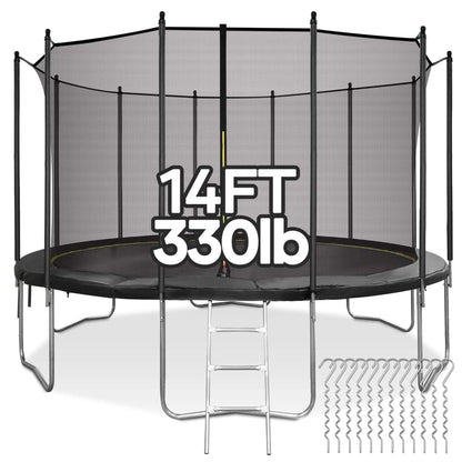 MARNUR Kids' Trampoline 8 ft With Enclosure Net, Ladder And Wind Stakes - 330 lbs Weight Capacity