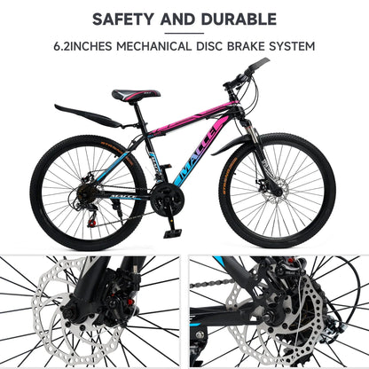 ARTUDATECH 24/26/27.5 Inch Mountain Bike, 24 Speeds, V/Disc Brakes, High-Carbon Steel Frame - Trailblazer