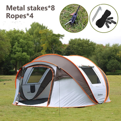 6 Person Instant Cabin Pop Up Tent, White + Orange, 10 Second Setup