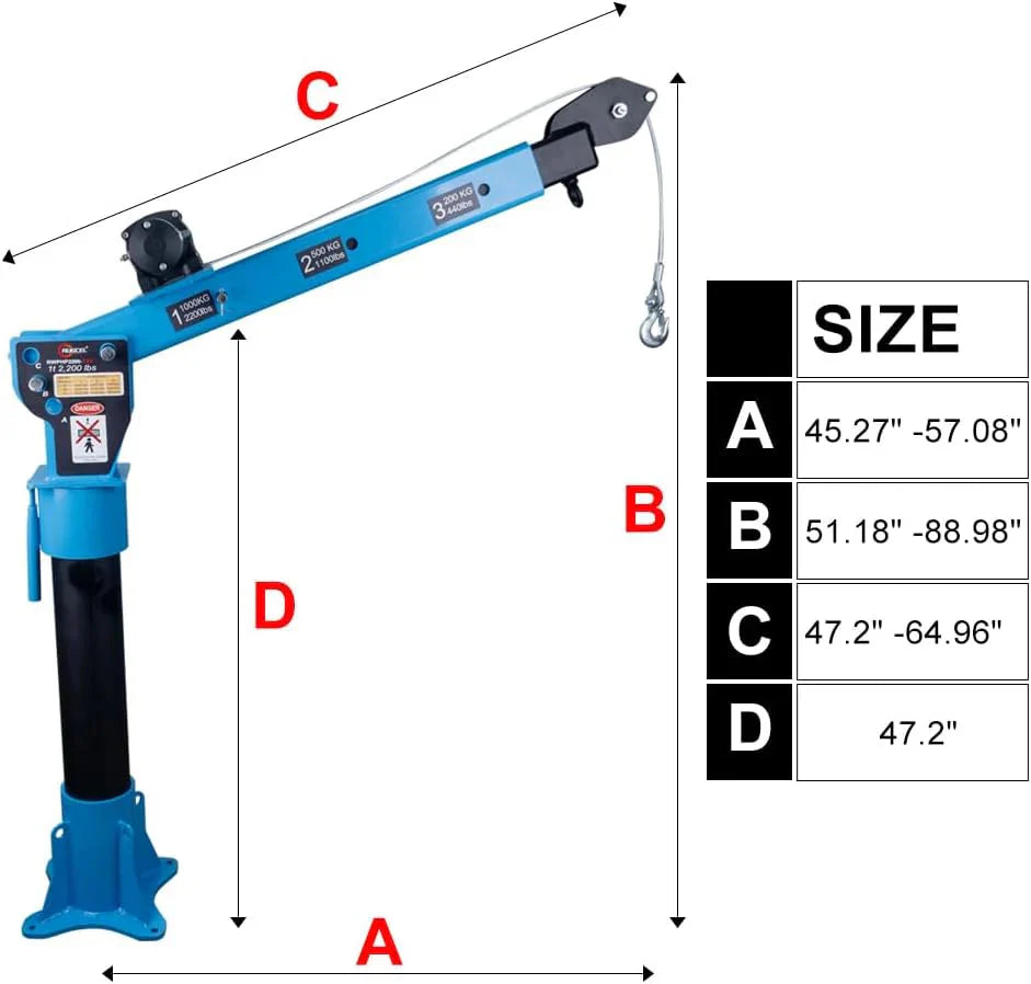 Pismire Folding Truck-Mounted Bed Crane Hoist, 1100 lb, 3500 lb 12V Electric Winch, Yellow Painted Steel - 3500lb