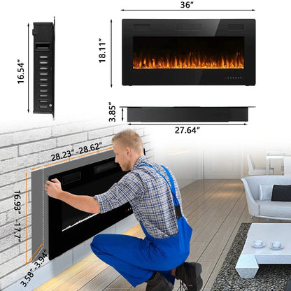 Ultra-Thin Linear Electric Fireplace, 30-72 Inch, Wall Mounted/Recessed