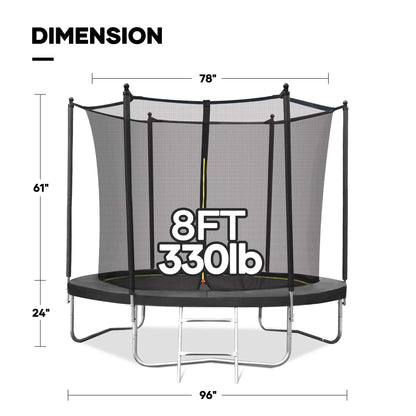 MARNUR Kids' Trampoline 8 ft With Enclosure Net, Ladder And Wind Stakes - 330 lbs Weight Capacity