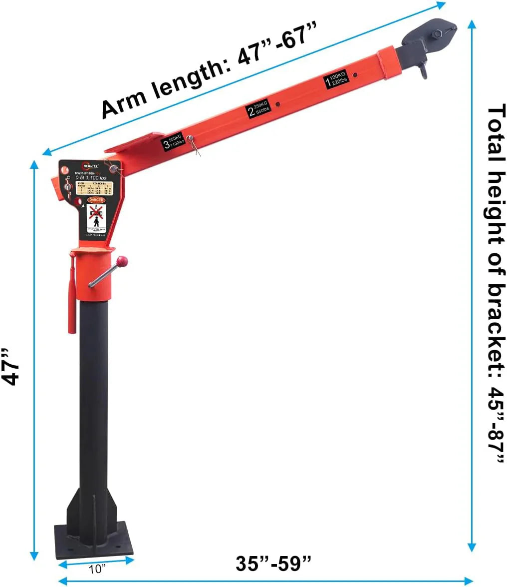 Pismire Folding Truck-Mounted Bed Crane Hoist, 1100 lb, 3500 lb 12V Electric Winch, Yellow Painted Steel - 3500lb