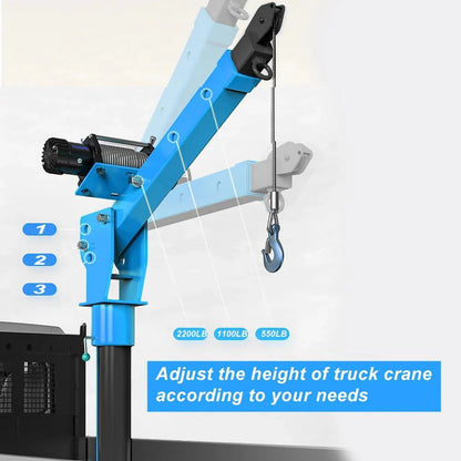 Pismire Folding Truck-Mounted Bed Crane Hoist, 1100 lb, 3500 lb 12V Electric Winch, Yellow Painted Steel - 3500lb