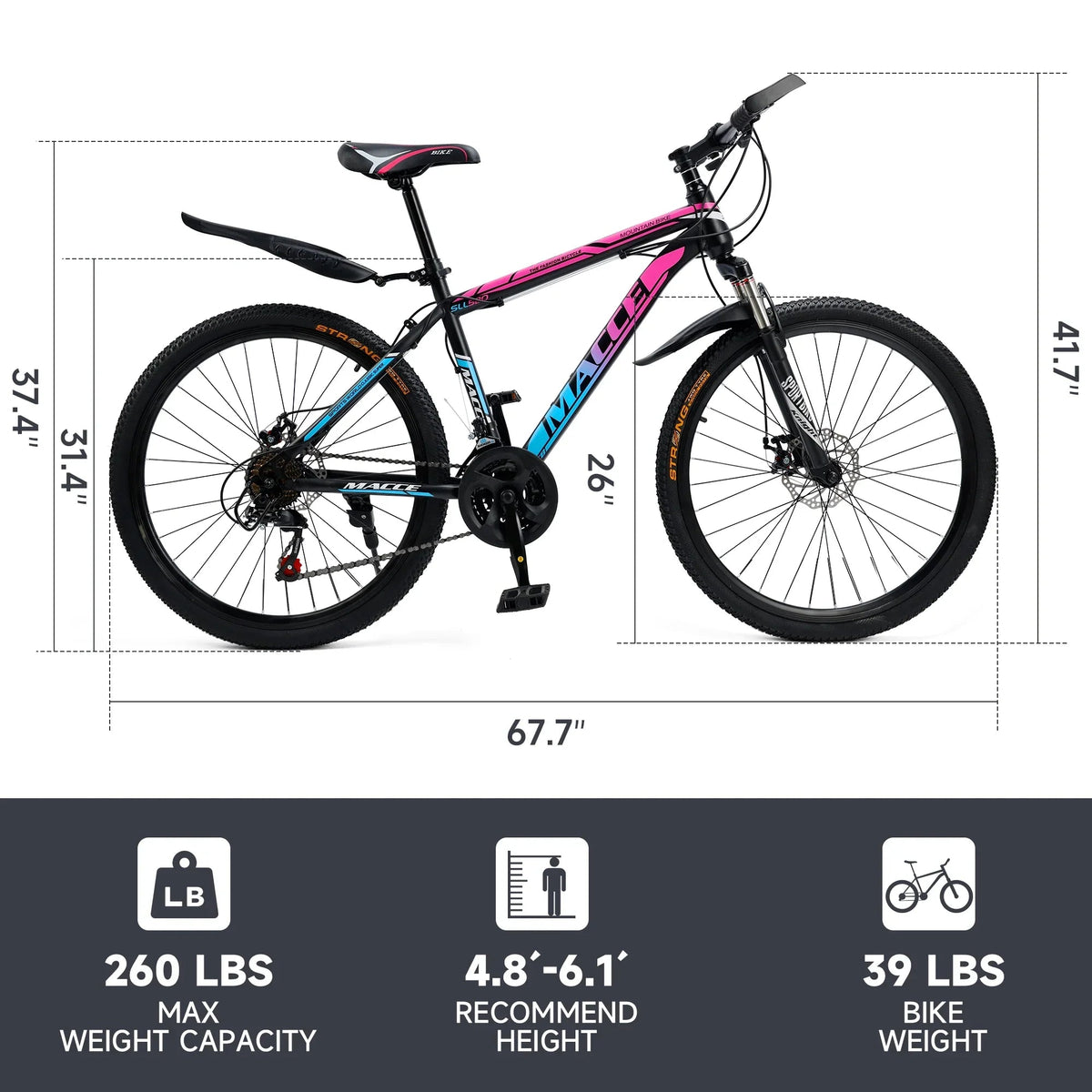 ARTUDATECH 24/26/27.5 Inch Mountain Bike, 24 Speeds, V/Disc Brakes, High-Carbon Steel Frame - Trailblazer
