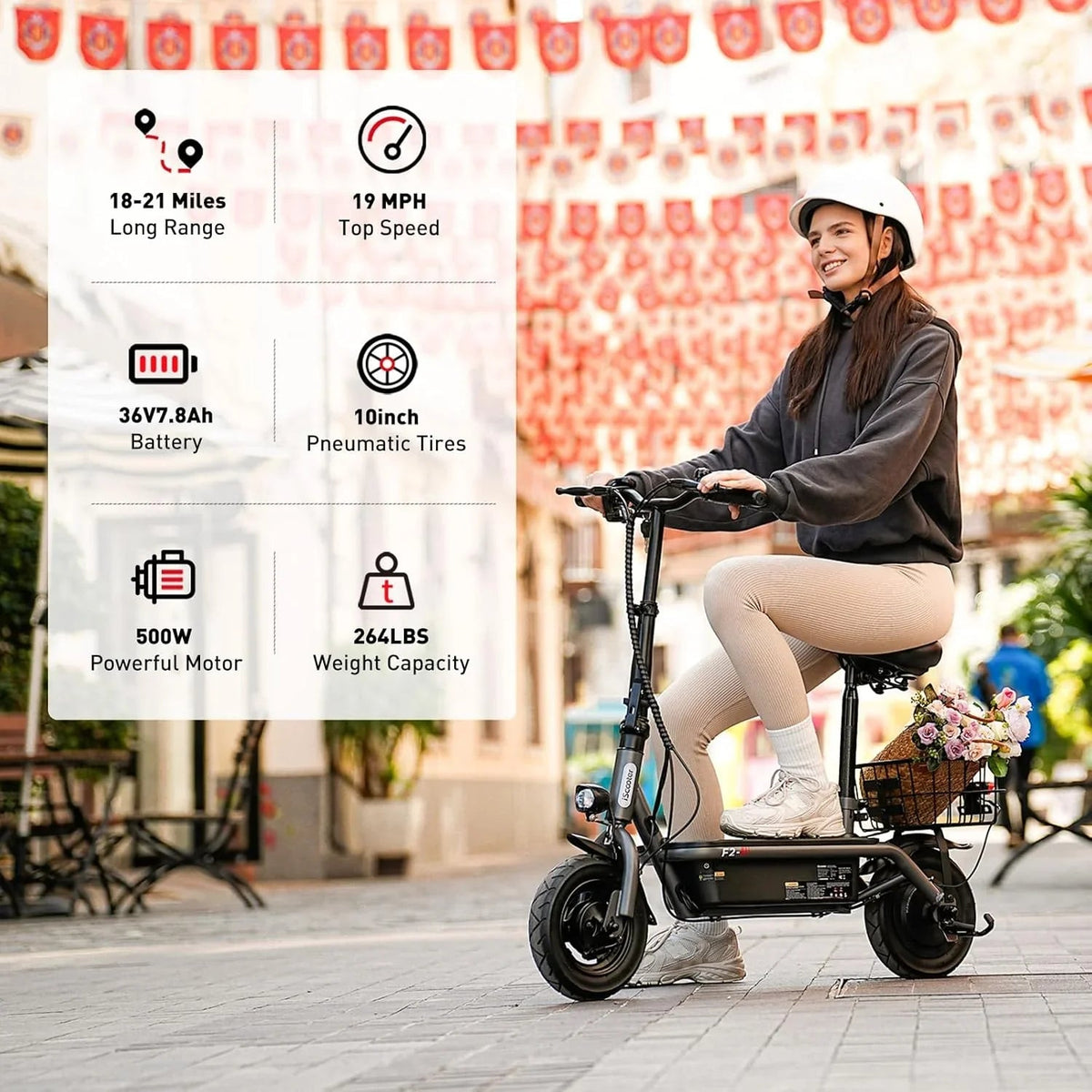 iScooter Electric Scooter With Seat, 500W, 21 Miles, 15.6 mph - i12