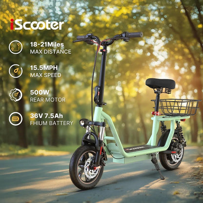 iScooter Electric Scooter With Seat, 500W, 21 Miles, 15.6 mph - i12