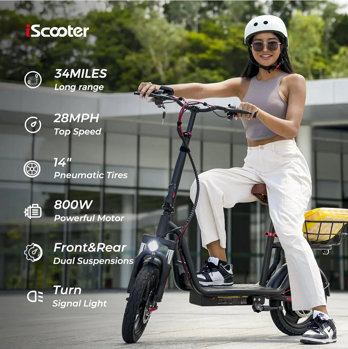 iScooter Electric Scooter With Seat, 500W, 21 Miles, 15.6 mph - i12
