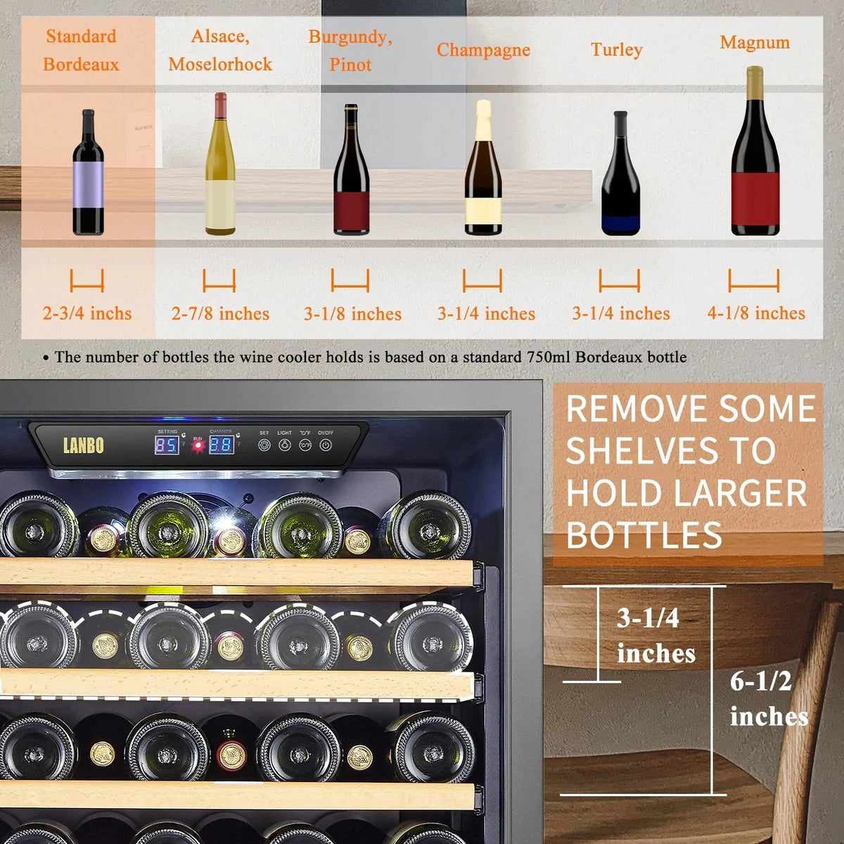 Lanbo 165 Bottle Built-In Black Single Zone Wine Cooler, 24 inch Width - LW177S
