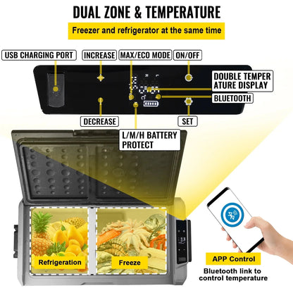 VEVOR Dual-Zone Car Refrigerator Freezer, 48QT - T45K