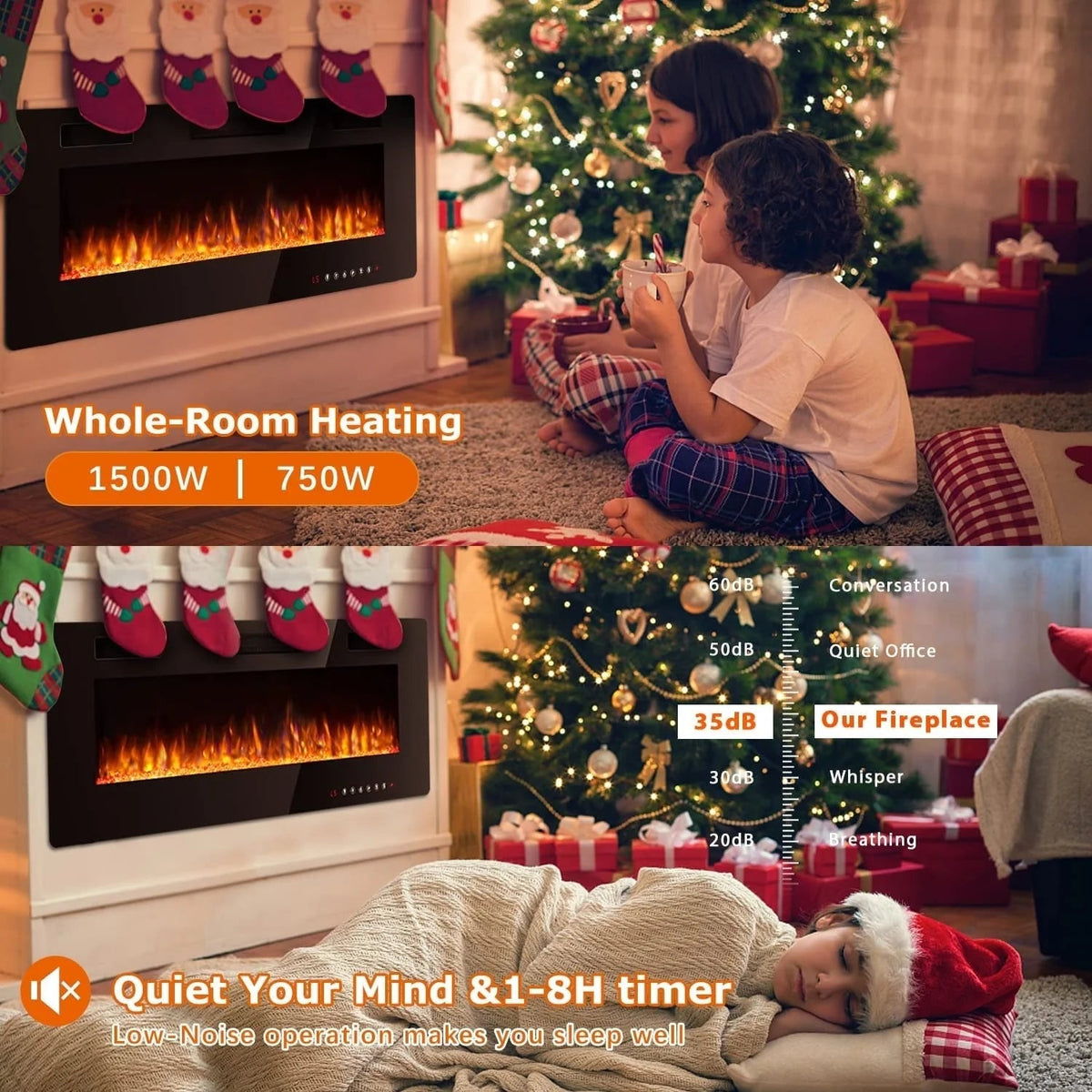 Ultra-Thin Linear Electric Fireplace, 30-72 Inch, Wall Mounted/Recessed