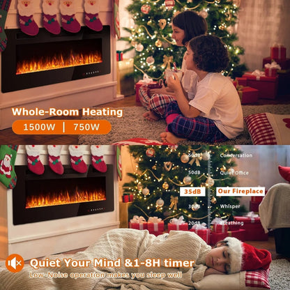 Ultra-Thin Linear Electric Fireplace, 30-72 Inch, Wall Mounted/Recessed