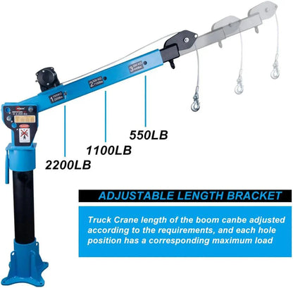 Pismire Folding Truck-Mounted Bed Crane Hoist, 1100 lb, 3500 lb 12V Electric Winch, Yellow Painted Steel - 3500lb